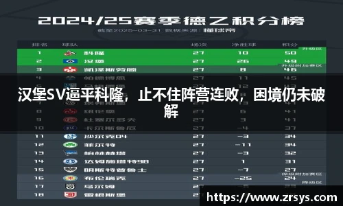 汉堡SV逼平科隆，止不住阵营连败，困境仍未破解